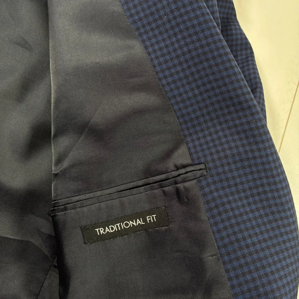Jos A Bank Sport Coat 52L Blue Houndstooth 100% Wool Traditional Modern Blazer
